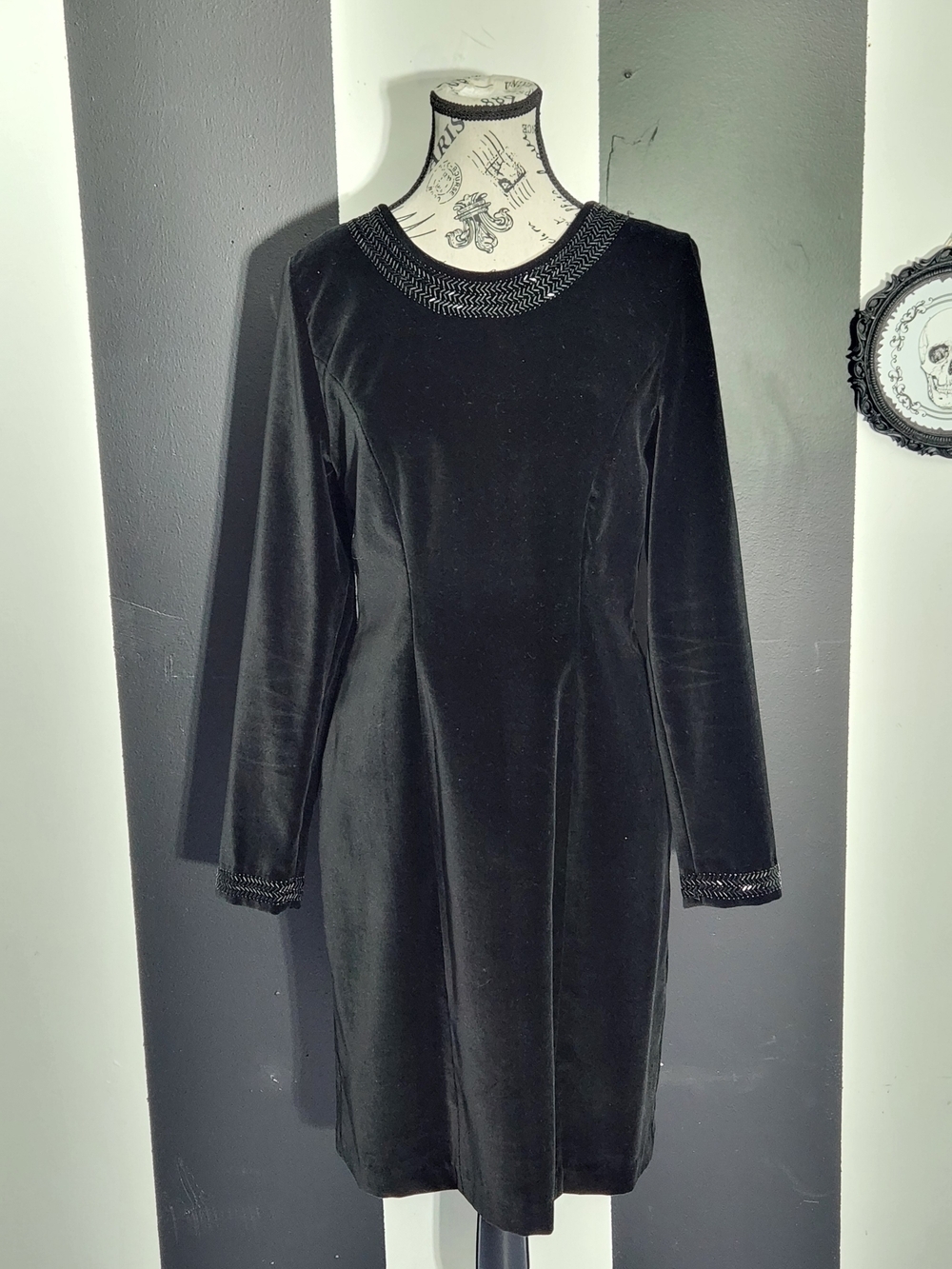 Laura Ashley Black Velvet Long-Sleeve A-Line Dress